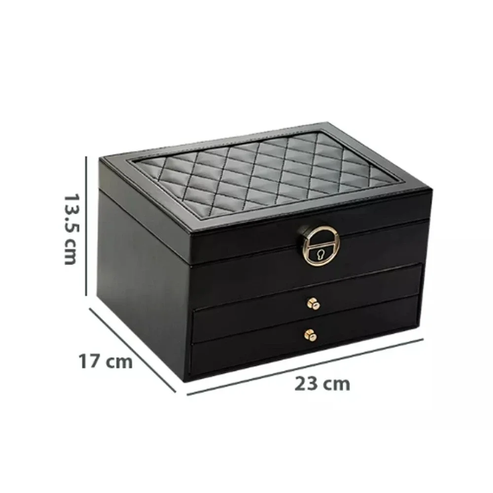Green Jewellery Box Leather Storage‎ Case Drawer Cabinet Necklace Organizer